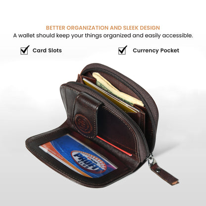 Leather Zip Card Wallet - Dark Brown