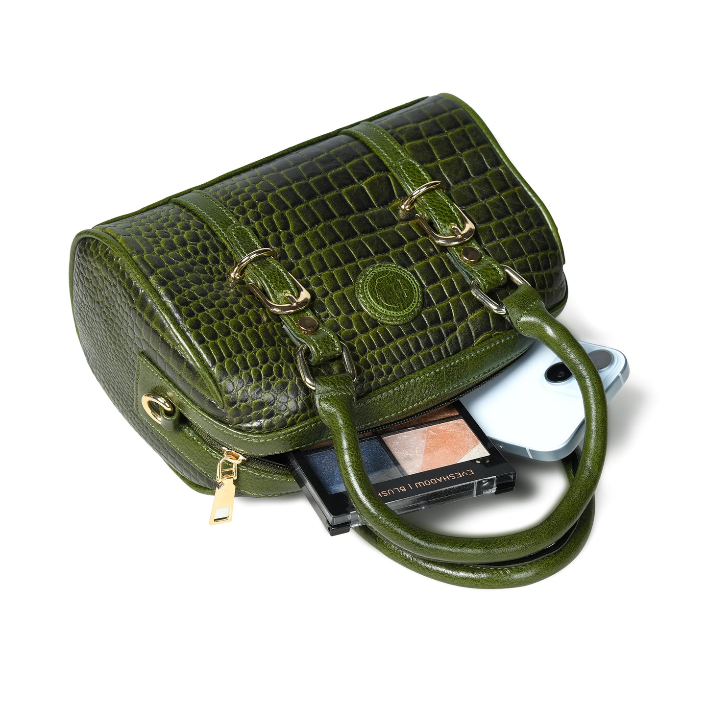 Textured Barrel Satchel - Olive Green