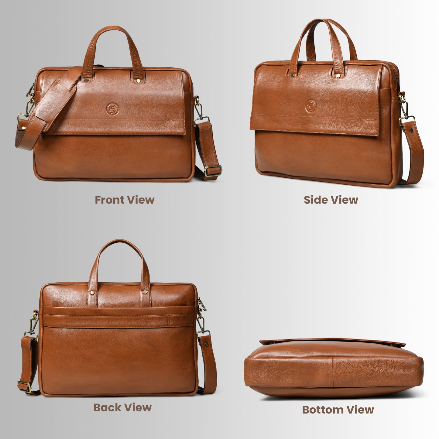 Flap Pocket Leather Office Bag - Brown