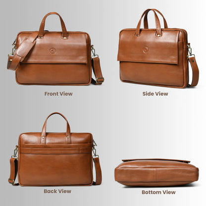 Flap Pocket Leather Office Bag - Brown