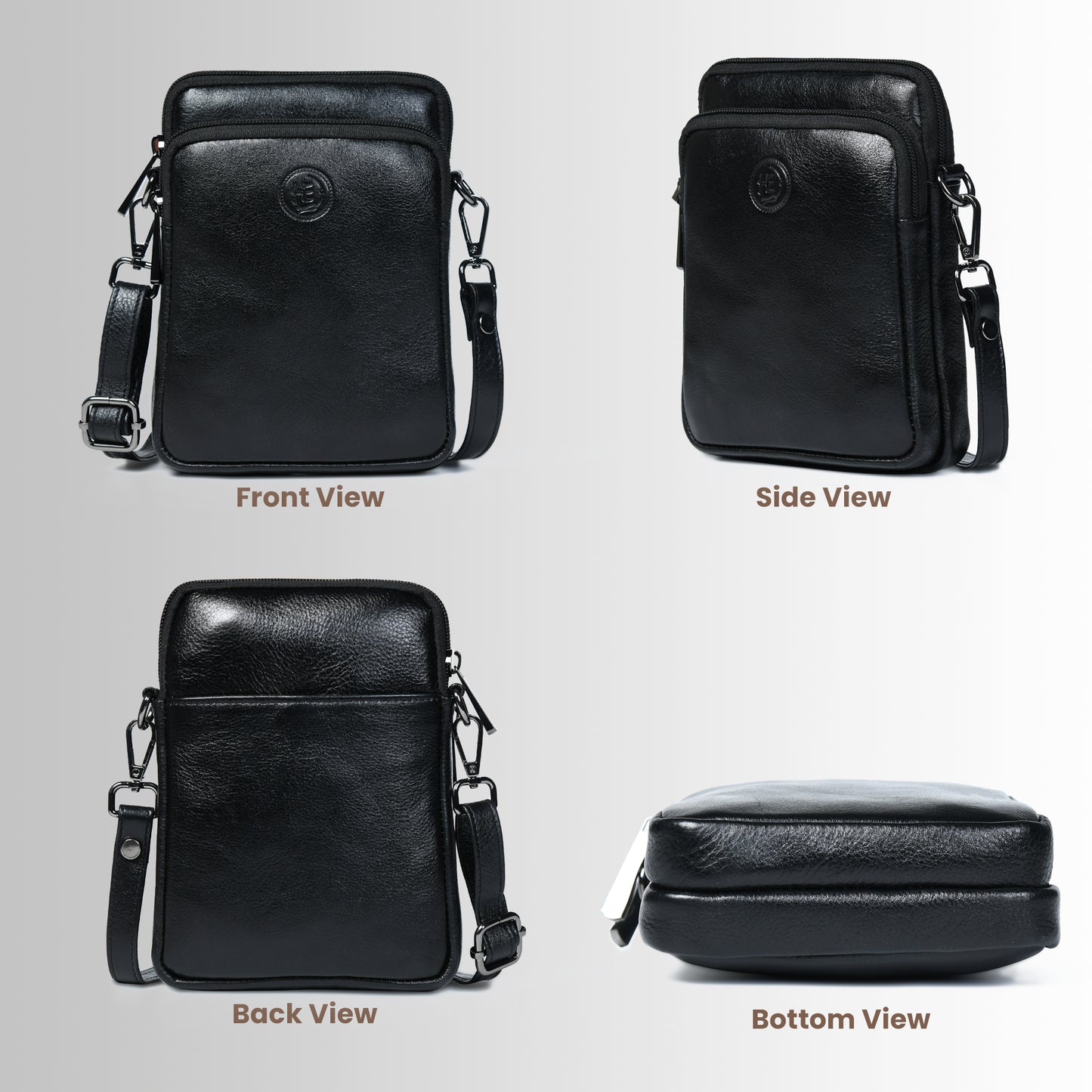 Classic Leather Mobile Sling Bag - Black