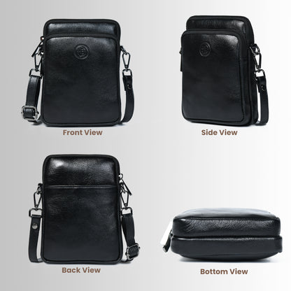Classic Leather Mobile Sling Bag - Black