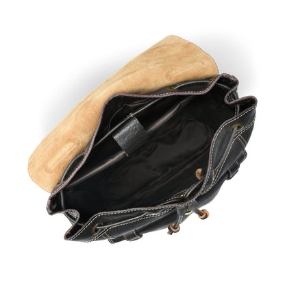 Draw String Leather Backpack - Black