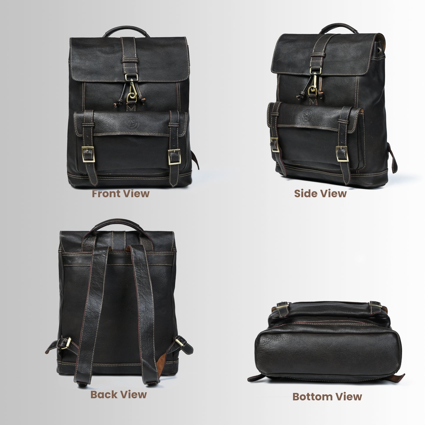 Draw String Leather Backpack - Black