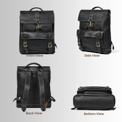 Draw String Leather Backpack - Black