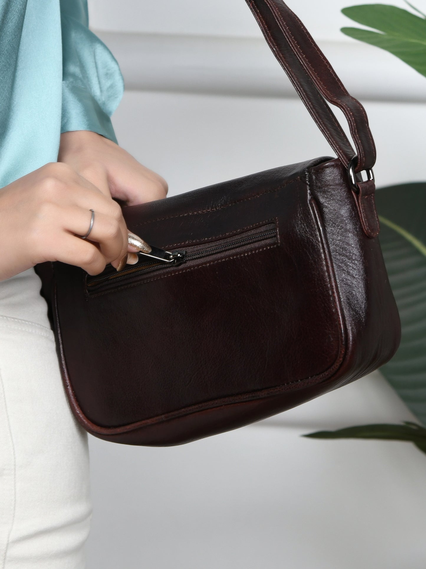 Classic Leather Pouch for Women - Dark Brown