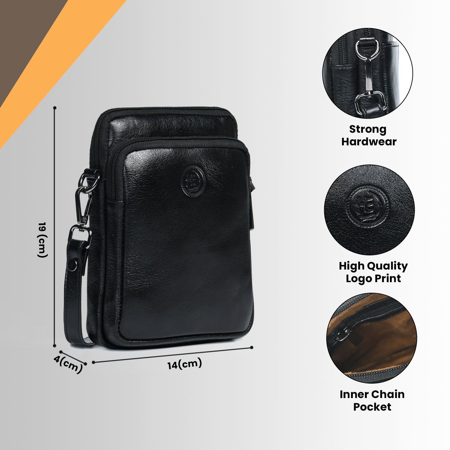 Classic Leather Mobile Sling Bag - Black