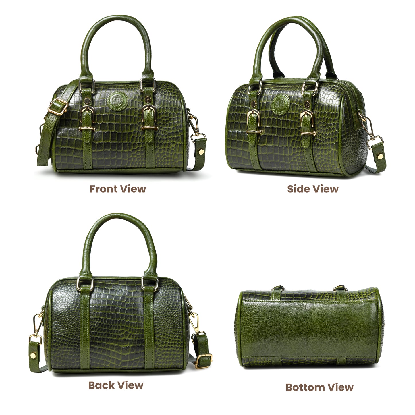 Textured Barrel Satchel - Olive Green