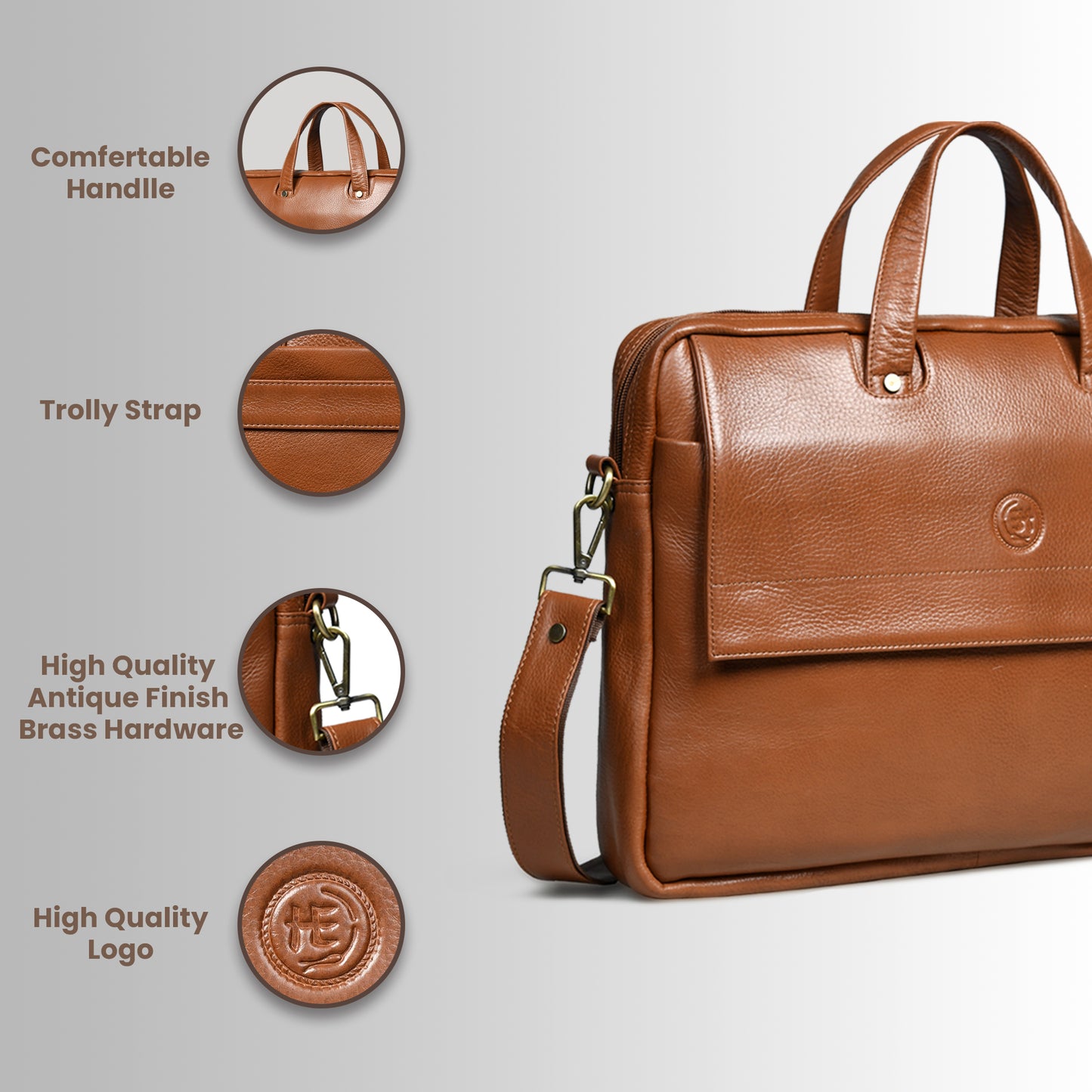 Flap Pocket Leather Office Bag - Brown