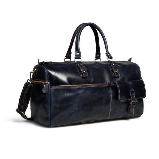 Classic Leather Travel Duffle – Top-Zip Design - Navy