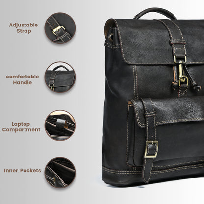 Draw String Leather Backpack - Black
