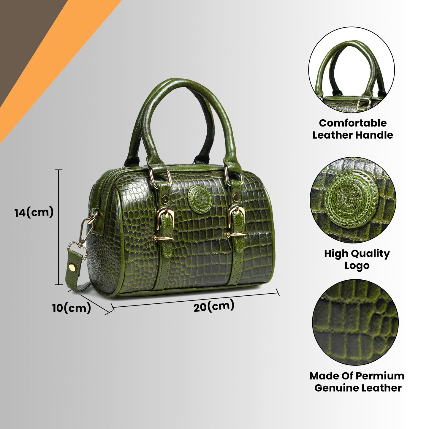 Textured Barrel Satchel - Olive Green