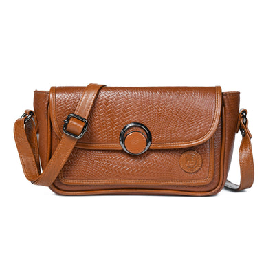 Brown Leather Sling Bag - front view with zig zag texture, handcrafted buffalo leather | Hema Emporium
