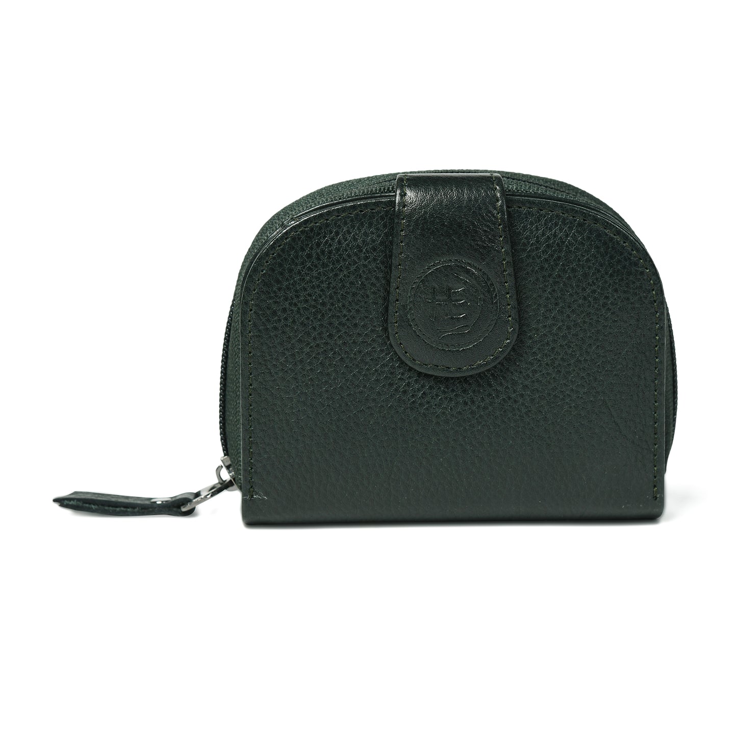 Leather Zip Card Wallet - Olive Green