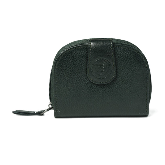 Leather Zip Card Wallet - Olive Green