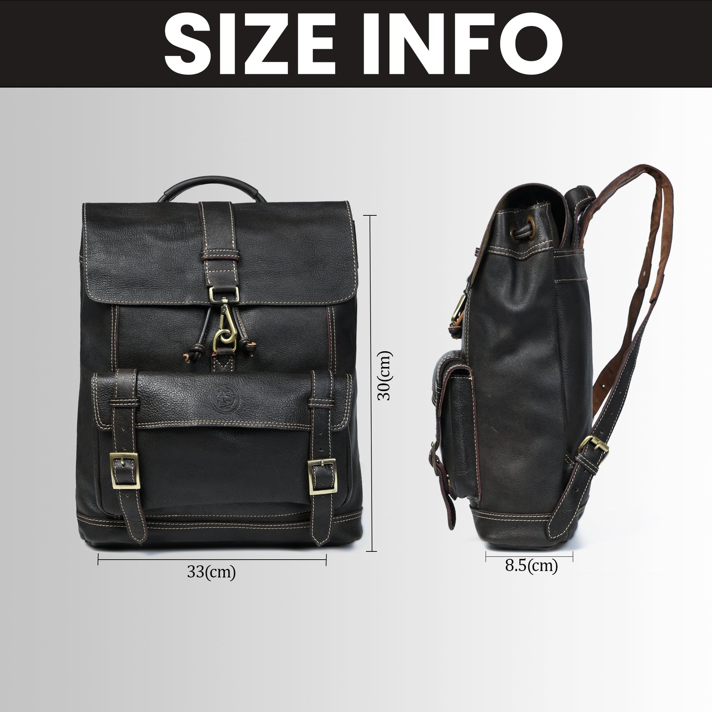 Draw String Leather Backpack - Black