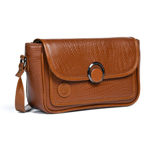 Leather Pouch | zig zag pattern Sling bag - Brown