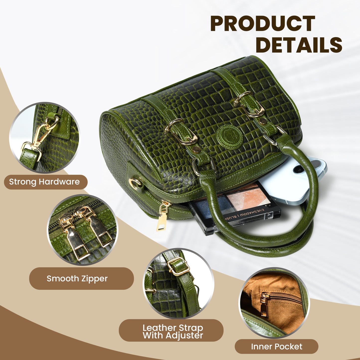Textured Barrel Satchel - Olive Green