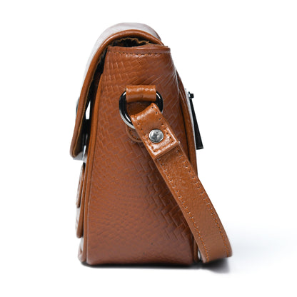 Leather Pouch | zig zag pattern Sling bag - Brown