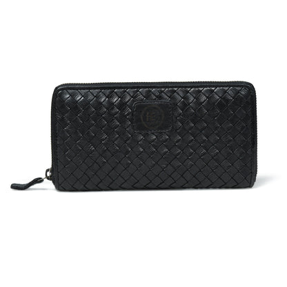 Lattice Hand-Woven Leather Zip-Around Wallet