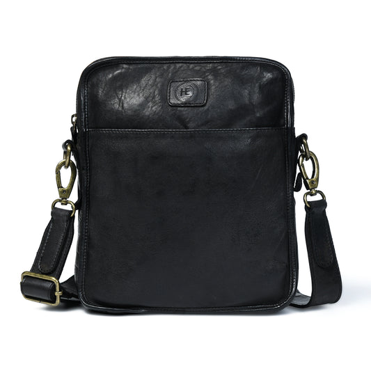 Leather Square Crossbody Bag - Black