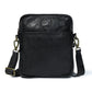 Black Leather Bag - front view with brass hardware, handcrafted buffalo leather | Hema Emporium