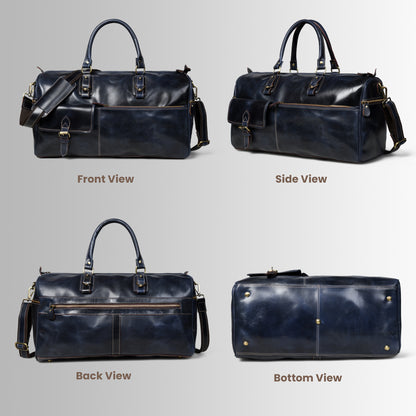 Classic Leather Travel Duffle – Top-Zip Design - Navy
