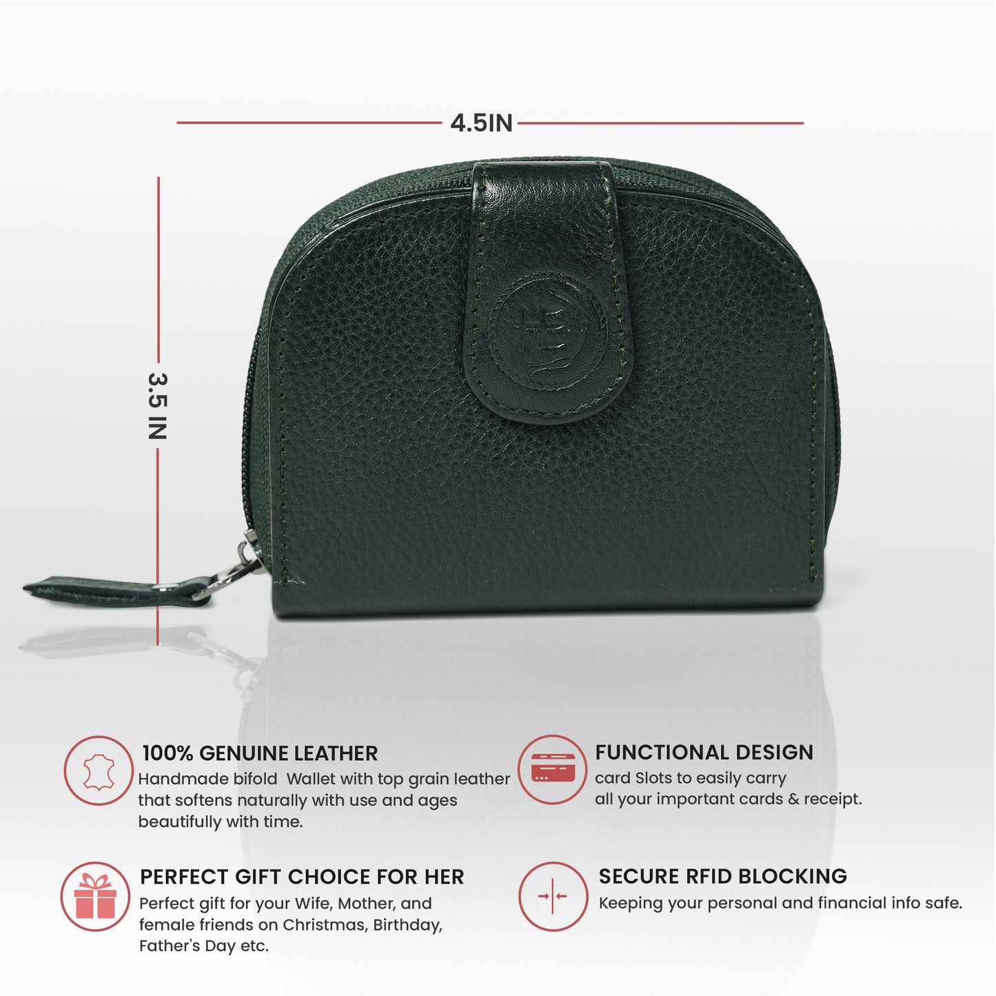 Leather Zip Card Wallet - Olive Green