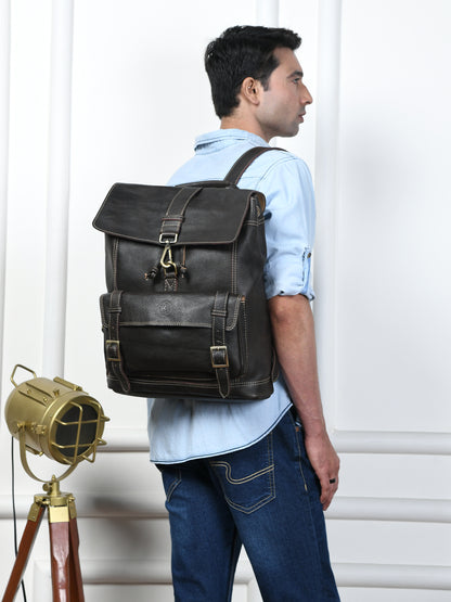 Draw String Leather Backpack - Black