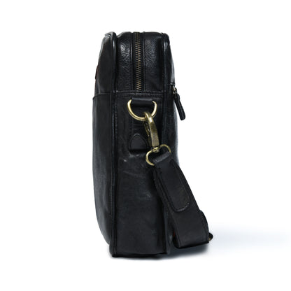 Leather Square Crossbody Bag - Black