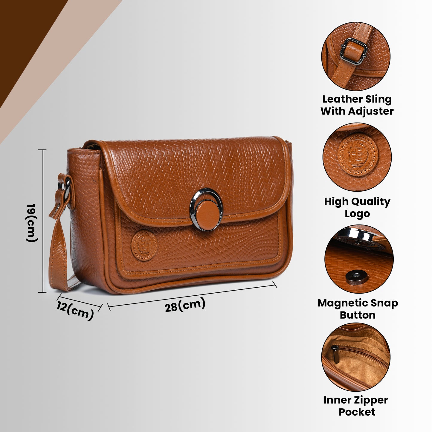 Leather Pouch | zig zag pattern Sling bag - Brown