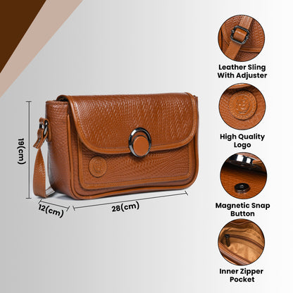 Leather Pouch | zig zag pattern Sling bag - Brown