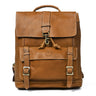 Brown Leather Backpack - front view with buckle pockets, handcrafted buffalo leather | Hema Emporium