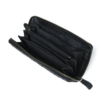 Lattice Hand-Woven Leather Zip-Around Wallet