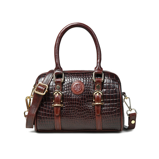 Textured Barrel Satchel - Dark Brown