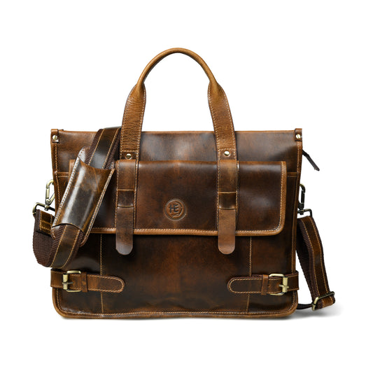 Vintage Belt-Lock Laptop Satchel - Brown