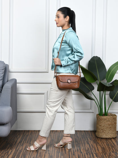 Leather Pouch | zig zag pattern Sling bag - Brown