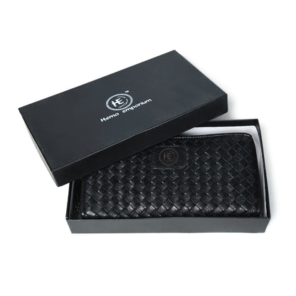 Lattice Hand-Woven Leather Zip-Around Wallet