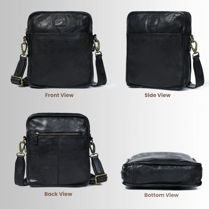 Leather Square Crossbody Bag - Black