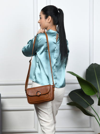 Leather Pouch | zig zag pattern Sling bag - Brown