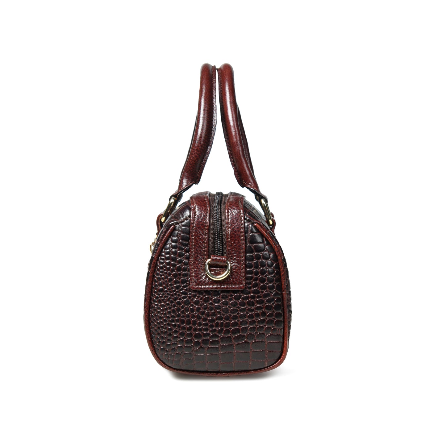 Textured Barrel Satchel - Dark Brown