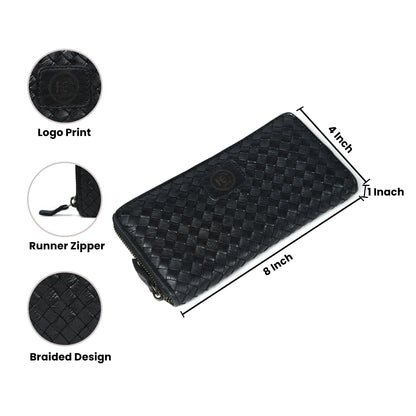 Lattice Hand-Woven Leather Zip-Around Wallet