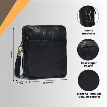 Leather Square Crossbody Bag - Black