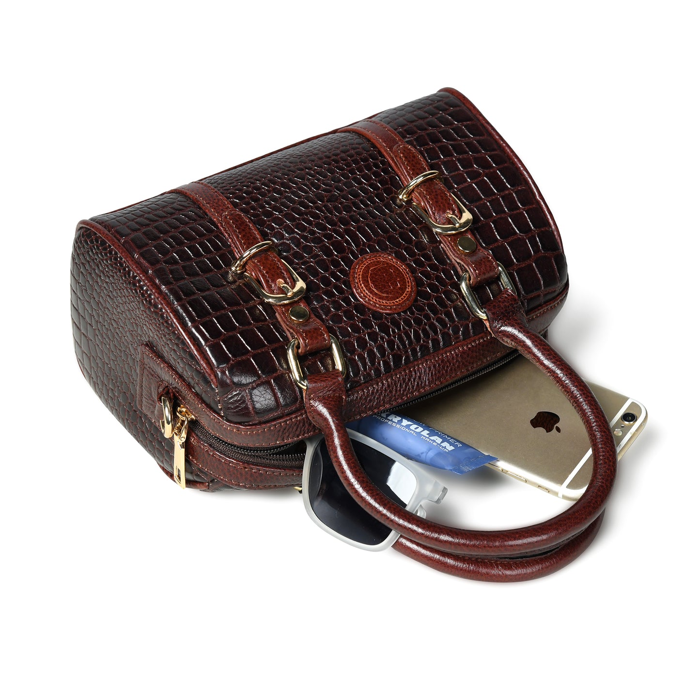 Textured Barrel Satchel - Dark Brown