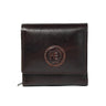 Dark Brown Leather Wallet - front view with logo, handcrafted buffalo leather | Hema Emporium
