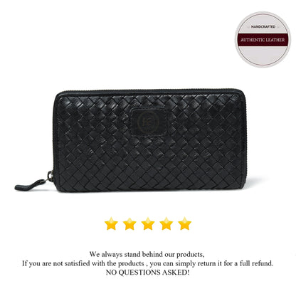 Lattice Hand-Woven Leather Zip-Around Wallet