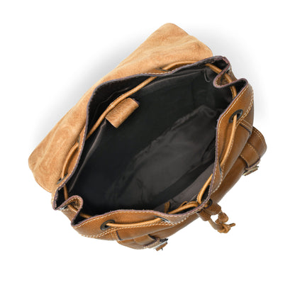 Draw String Leather Backpack - Brown