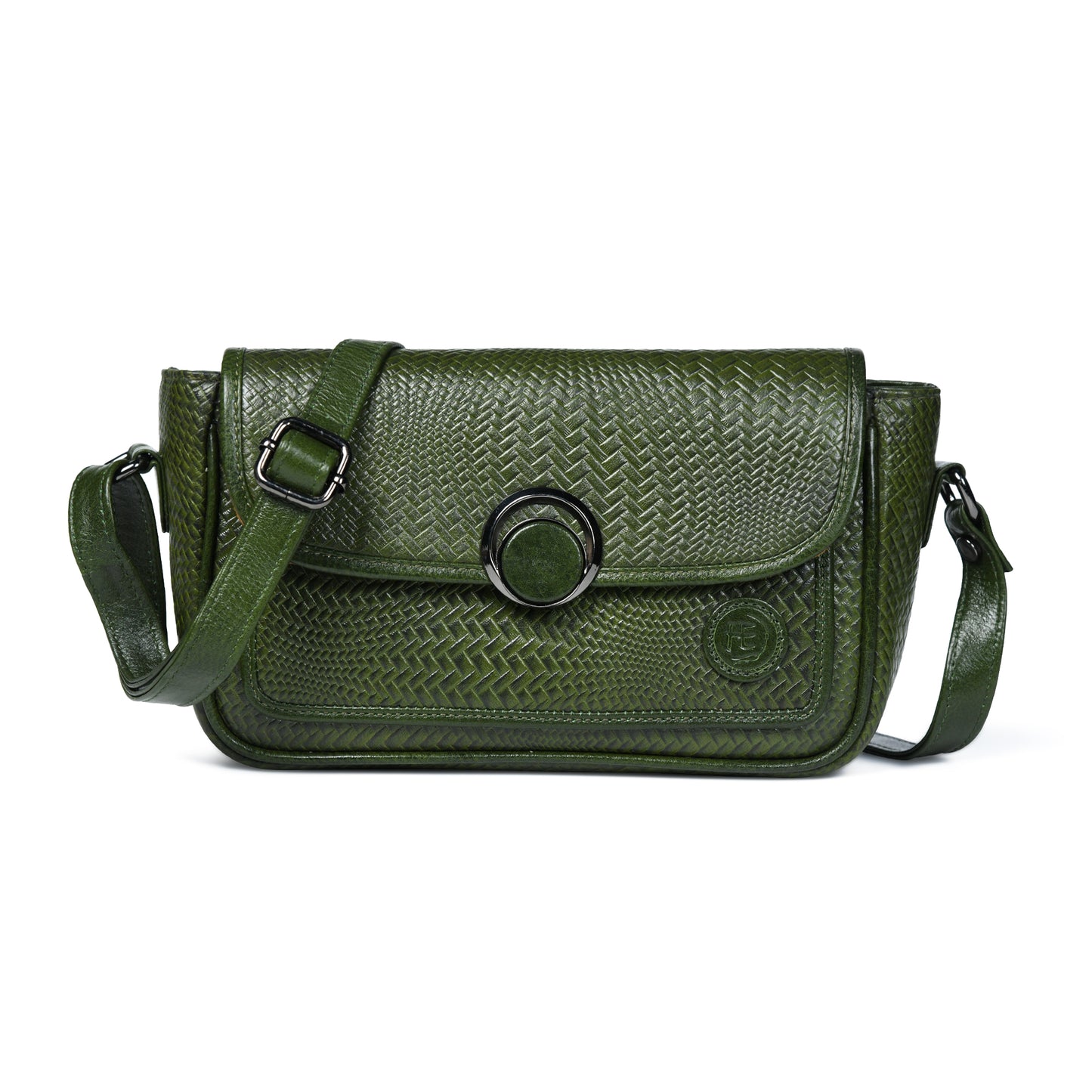 Leather Pouch | zig zag pattern Sling bag - Olive Green