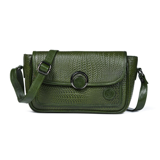 Leather Pouch | zig zag pattern Sling bag - Olive Green