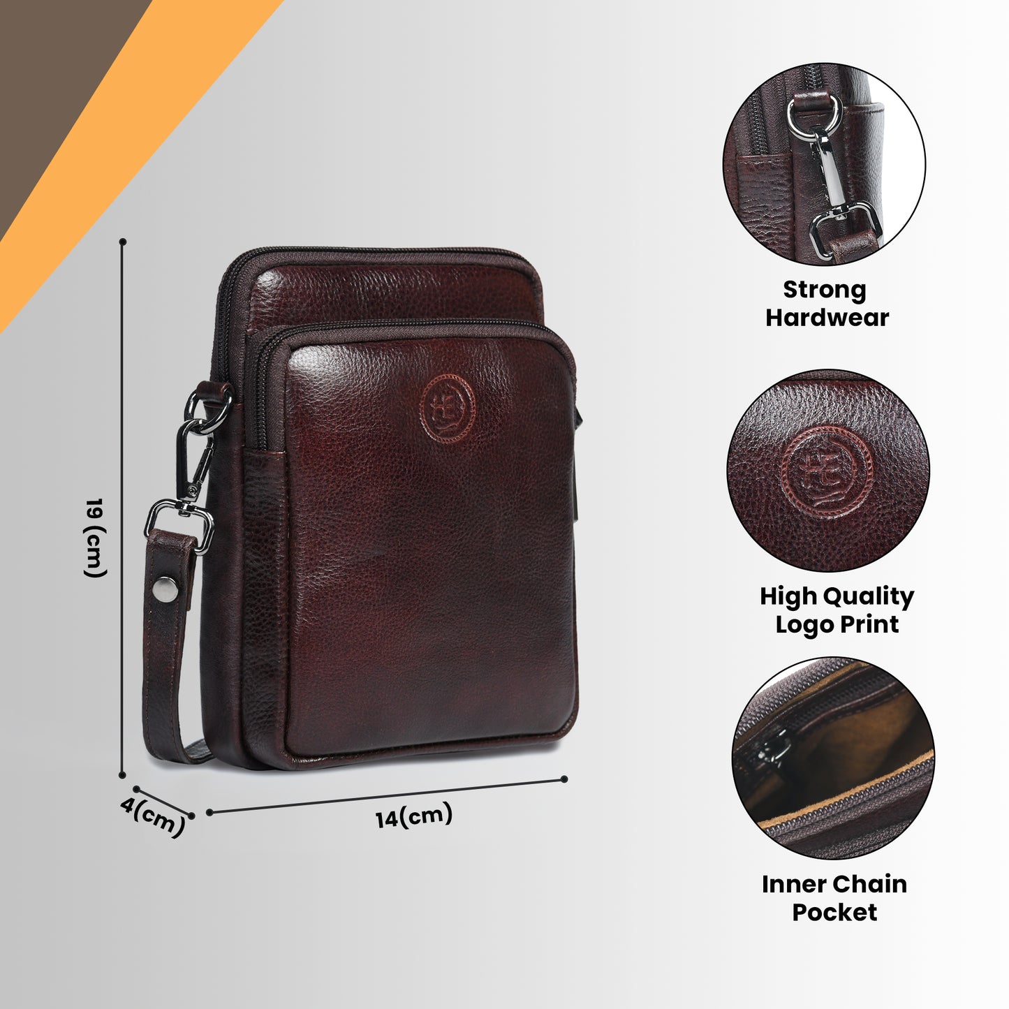 Classic Leather Mobile Sling Bag - Tan Brown